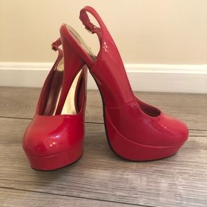 Red Pin Up Platform Pumps